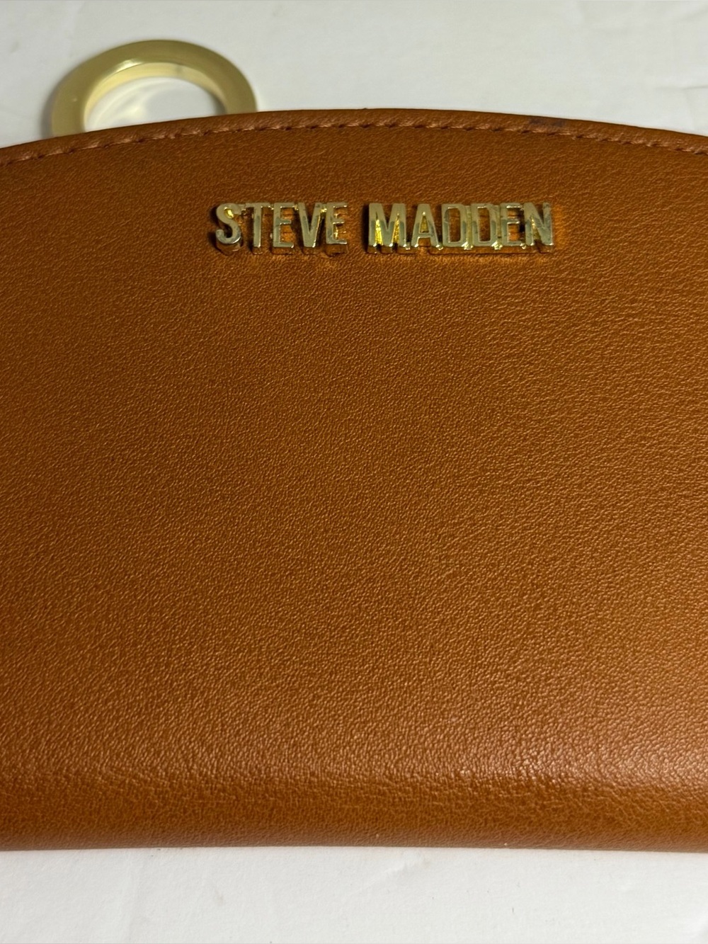 Steve Madden Brown Leather Card Wallet with Gold Logo